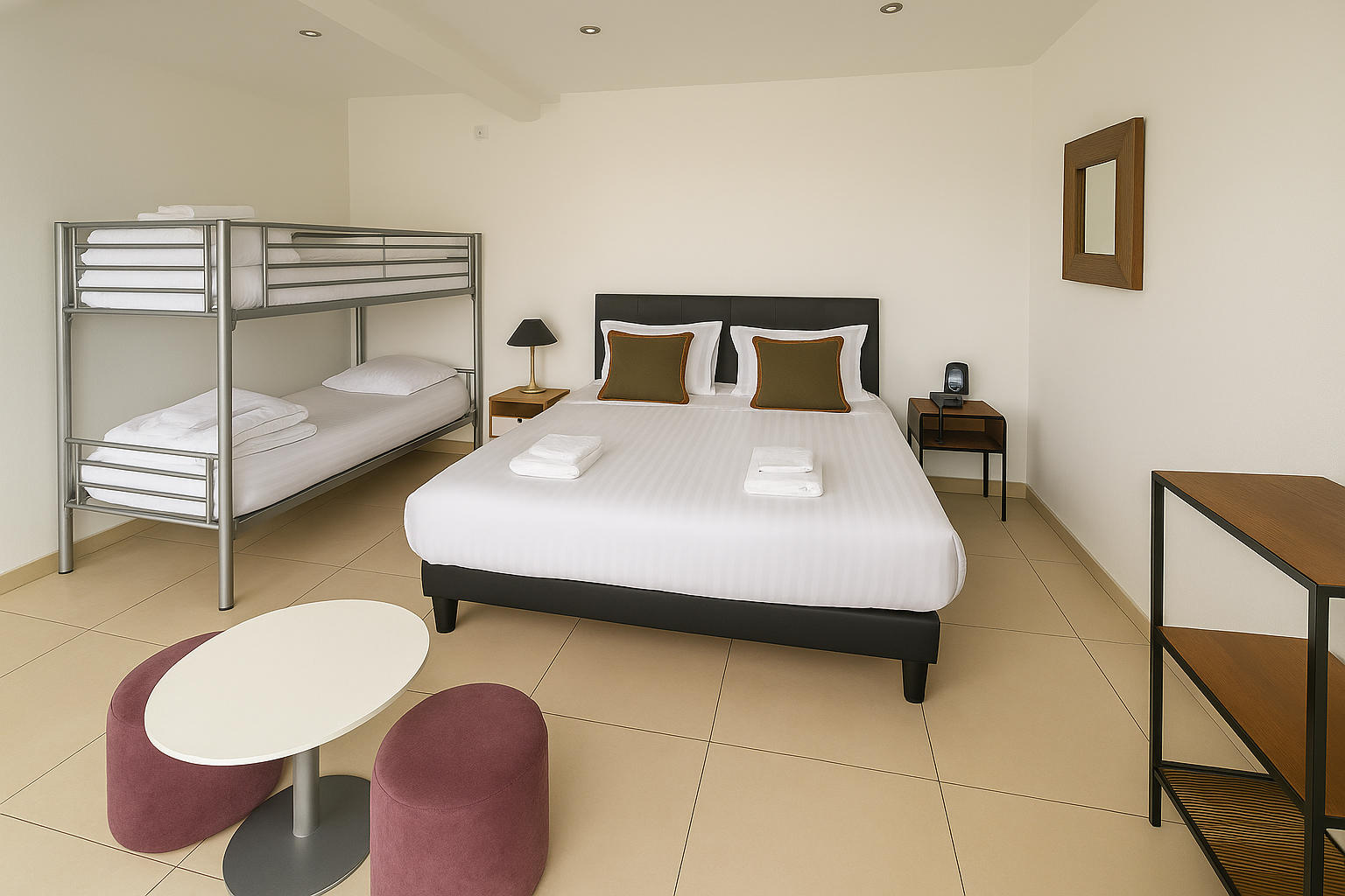 Chambre familiale à La Croix-Valmer avec lit double et lits superposés Hôtel La Cigale